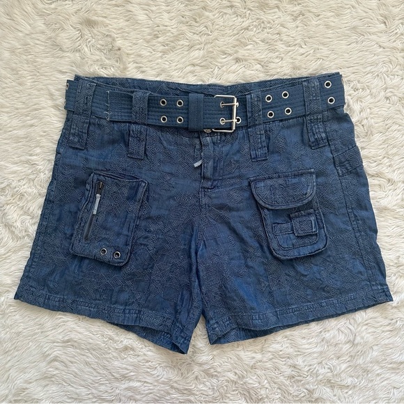 Johnny Was Pants - Johnny Was Zuma Denim Shorts Belted Cargo Embroidered 100% Lyocell Sz 8